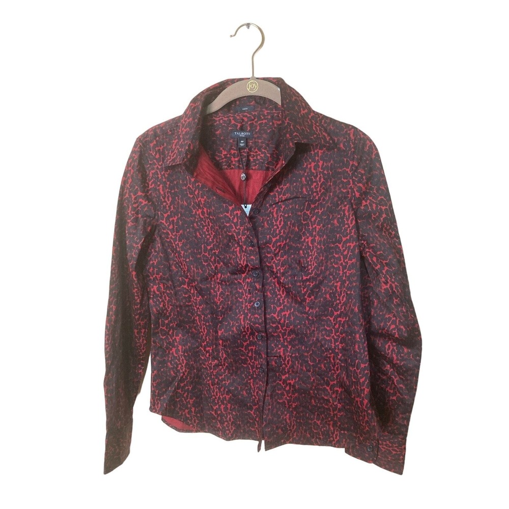 NWT Talbots Button Up Blouse Red Animal‎ Print Size 4P - Picture 6 of 16